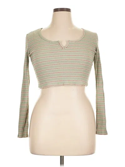 Pre-owned Just Polly Long Sleeve Top Green Sweetheart Neckline Tops