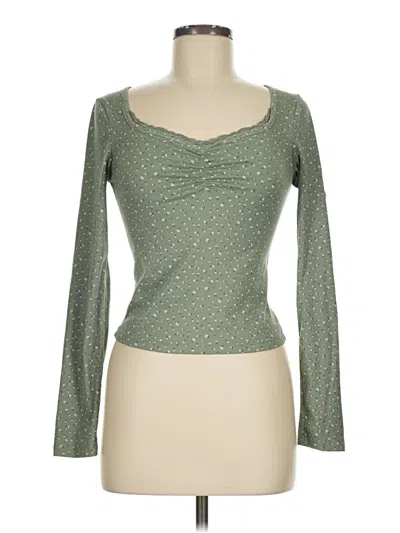 Pre-owned Just Polly Long Sleeve Top Green Sweetheart Neckline Tops