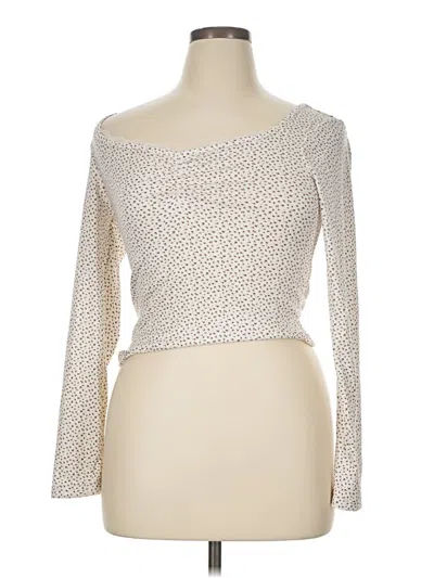 Pre-owned Just Polly Long Sleeve Top Ivory One Shoulder Neckline Tops In White