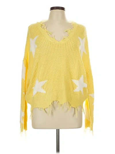 Pre-owned Just Polly Long Sleeve Top Yellow Plunge Neckline Tops