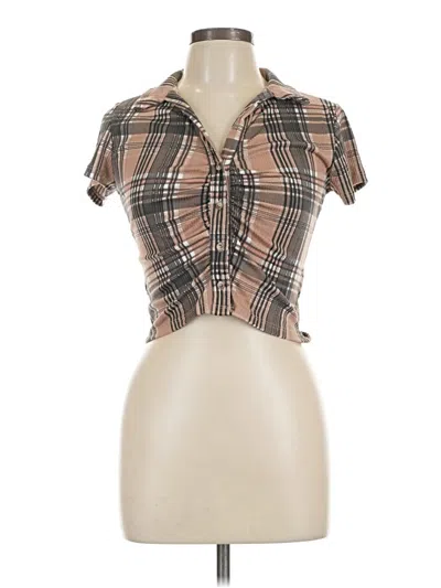 Pre-owned Just Polly Short Sleeve Blouse In Brown