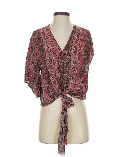 Pre-owned Just Polly Short Sleeve Blouse In Burgundy