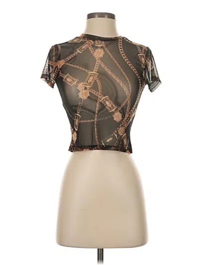 Pre-owned Just Polly Short Sleeve Top Brown Mock Neckline Tops