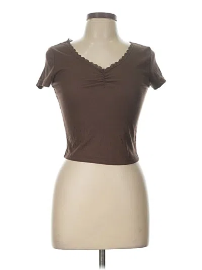 Pre-owned Just Polly Short Sleeve Top Brown Sweetheart Neckline Tops