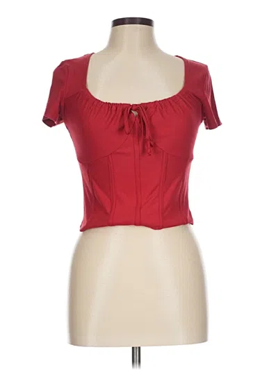 Pre-owned Just Polly Short Sleeve Top Burgundy Sweetheart Neckline Tops