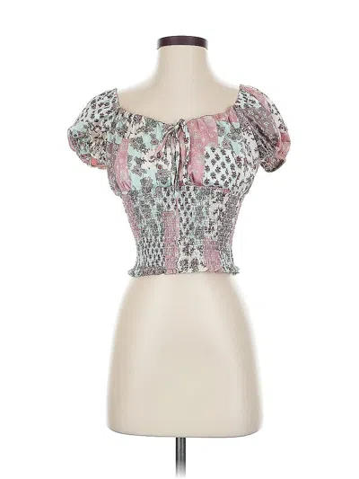 Pre-owned Just Polly Short Sleeve Top Pink Sweetheart Neckline Tops