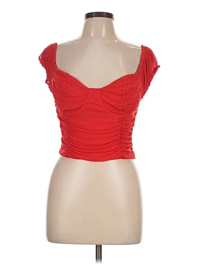Pre-owned Just Polly Short Sleeve Top Red Sweetheart Neckline Tops