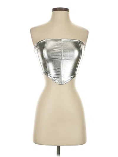 Pre-owned Just Polly Sleeveless Top Silver Strapless Neckline Tops