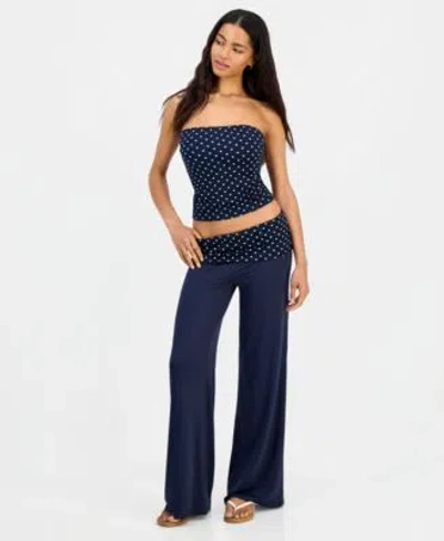 Just Polly Tube Top Fold Over Leggings In Blue