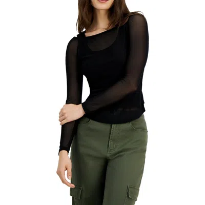Just Polly Womens Sheer Polyester Pullover Top In Black