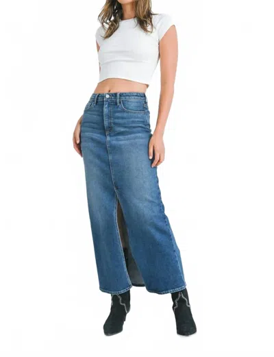 Just Usa Classic Midi Skirt In Medium Denim In Blue