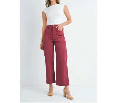 Just Usa Denim Utility Pants In Burgundy In White