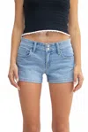 Just Usa Double Button Micro Short In Light Denim In Blue