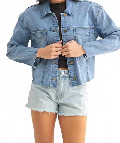 Just Usa Fitted Fray Jacket In Light Denim In Blue
