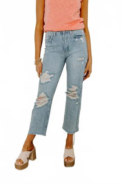 Just Usa Kai High Waist Distressed Straight Leg Jeans In Denim Light Wash In Blue
