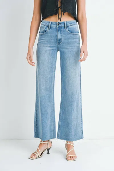 Just Usa Longer Length Wide Leg Jeans In Medium Denim In Blue