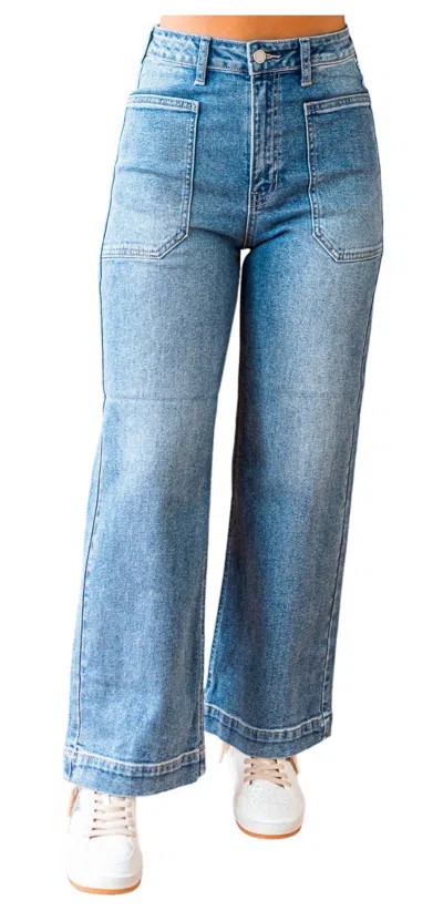 Just Usa Maybe It's True Denim Utility Jeans In Medium In Blue