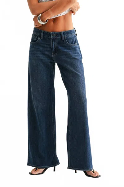 Just Usa Stretch Mid Rise Palazzo Jeans In Dark Denim In Blue