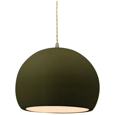 Justice Design 10"w Matte Green Frame Antique Brass Globe Beige Twisted Cord Led Pend