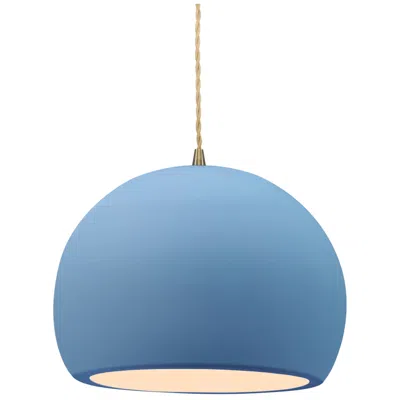 Justice Design 10"w Sky Blue Frame Antique Brass Globe Beige Twisted Cord Led Pendant