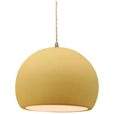 Justice Design 10"w Yellow Frame Antique Brass Globe Beige Twisted Cord Led Pendant