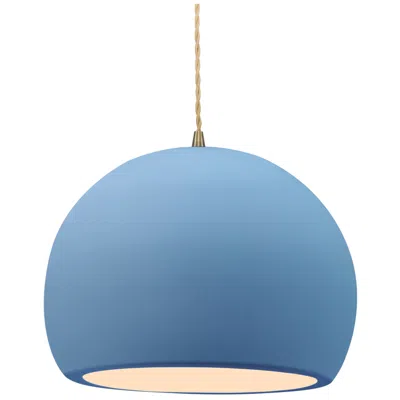 Justice Design 12.25"w Sky Blue Frame Antique Brass Large Globe Twisted Cord Led Pend