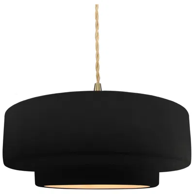 Justice Design 14.5"w Carbon/gold Frame Brushed Brass Tier Beige Twisted Led Pendant