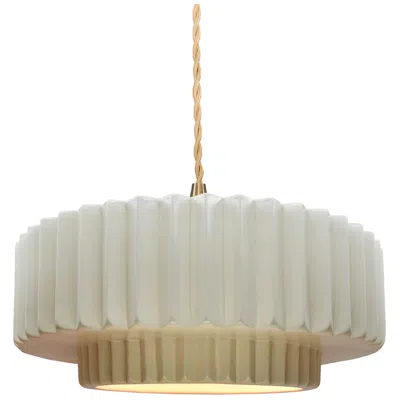Justice Design 14.5"w Matte White Frame Brushed Brass Tier Pleated Twisted Led Pendan