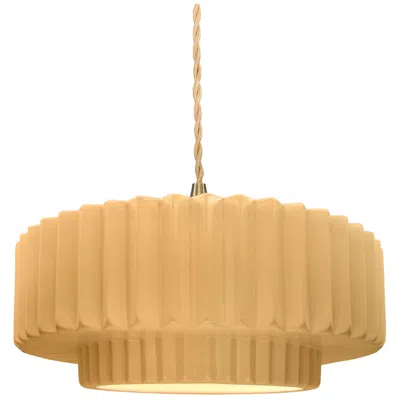 Justice Design 14.5"w Yellow Frame Brushed Brass Tier Pleated Beige Twisted Led Penda