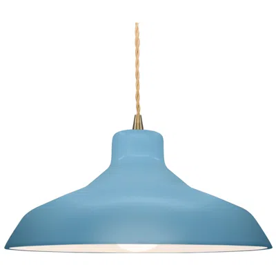 Justice Design 15.5"w Sky Blue Frame Antique Brass Large Loft Beige Twisted Led Penda