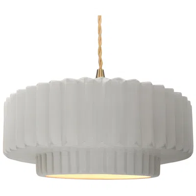 Justice Design 16.25"w Bisque Frame Brushed Brass Large Tier Pleated Twisted Led Pend