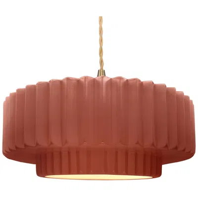 Justice Design 16.25"w Clay Frame Brushed Brass Large Tier Pleated Twisted Led Pendan