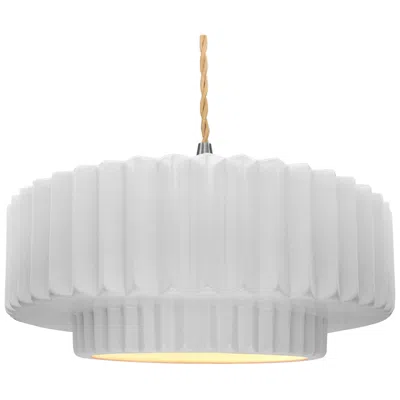Justice Design 16.25"w Gloss White Frame Nickel Large Tier Pleated Twisted Led Pendan