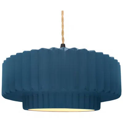Justice Design 16.25"w Midnight Frame Matte Black Large Tier Pleated Twisted Led Pend