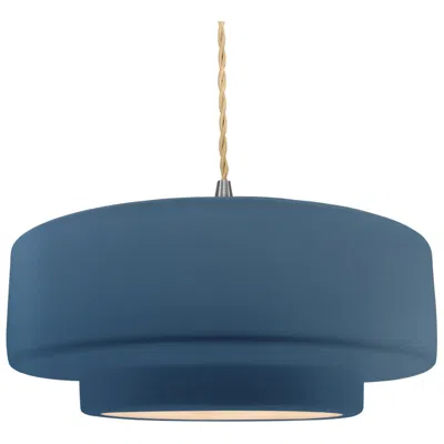 Justice Design 16.25"w Midnight/white Frame Nickel Large Tier Beige Twisted Led Penda