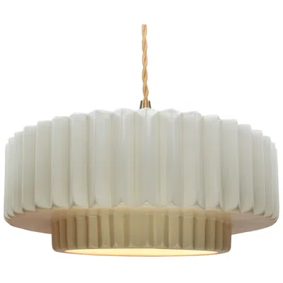 Justice Design 16"w Matte White Frame Brushed Brass Large Tier Pleated Twisted Led Pe