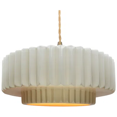 Justice Design 16"w Matte White/gold Frame Brass Large Tier Pleated Twisted Led Penda