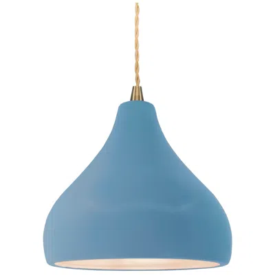 Justice Design 8"w Sky Blue Frame Antique Brass Small Droplet Beige Twisted Led Penda