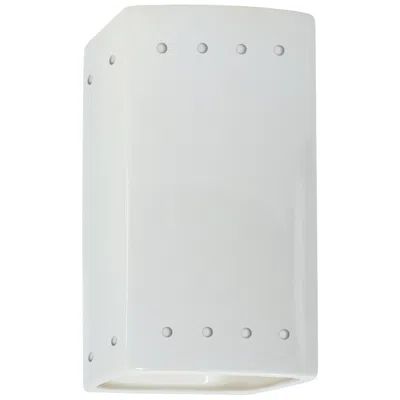 Justice Design Ambiance 9.5"h Gloss White Rectangle W/ Perfs Outdoor Wall Sconce