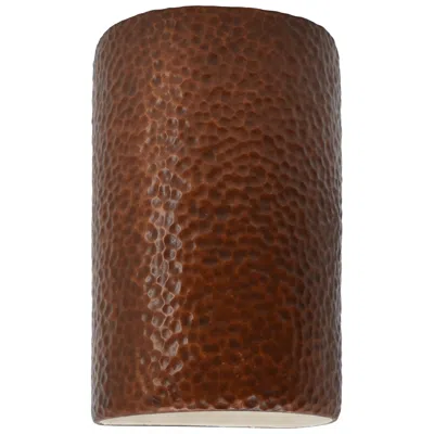 Justice Design Ambiance 9.5"h Hammered Copper Cylinder Outdoor Wall Sconce - Made To Order