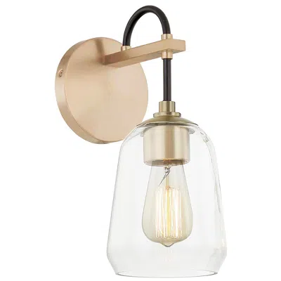 Justice Design Arcwell 12.75"h Brass Accented Matte Black Wall Sconce W/ Clear Glass
