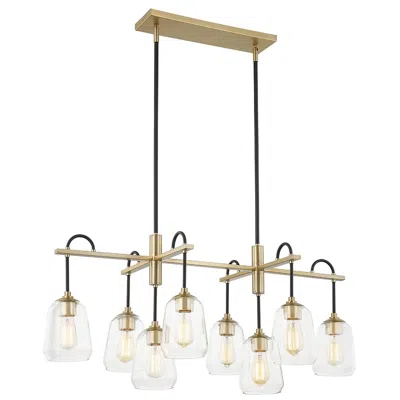 Justice Design Arcwell 22"w 8.light Brass Accented Black Oblong Chandelier W/ Clear S