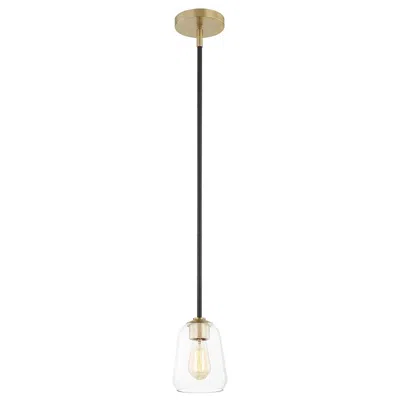 Justice Design Arcwell 5.5" Wide Brass Accented Matte Black Pendant With Clear Glass