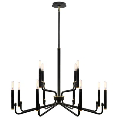Justice Design Bedford 32" Wide 12 Light Matte Black W/ Brass Chandelier