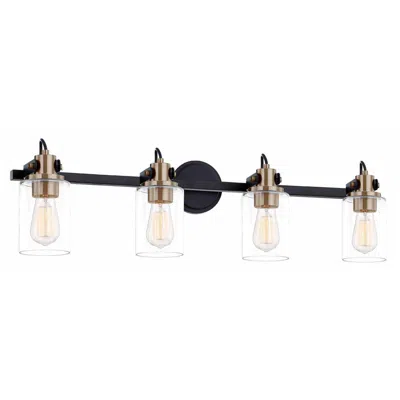 Justice Design Brooklyn 33 1/2" Wide Matte  Black Brass 4-light Bath Light