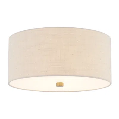 Justice Design Classic 14" Wide Brass And Cream Linen Ceiling Light
