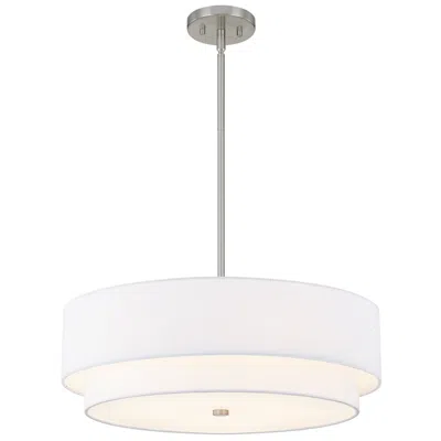 Justice Design Classic 22"w Brushed Nickel With White Fabric Pendant Light