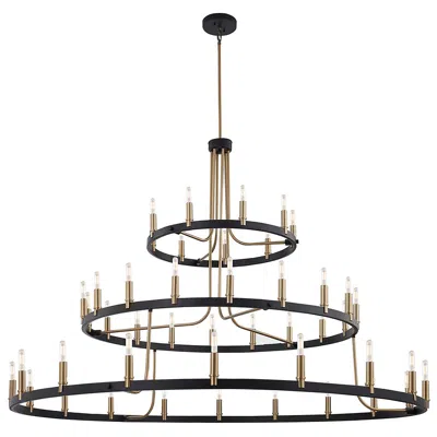 Justice Design Clayton 60" Wide Brass Black 45-light 3-tier Chandelier