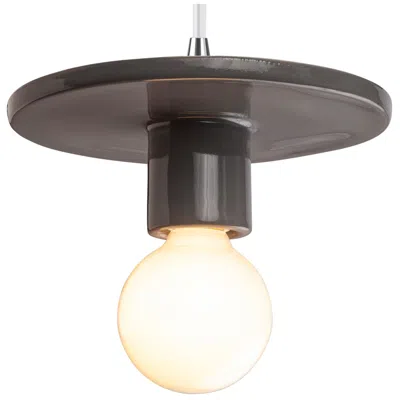 Justice Design Discus Pendant - Gloss Grey - White Cord