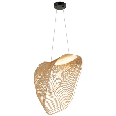 Justice Design Eco Madera 23.75"w Black Soft Square Layered Natural Wood Led Pendant